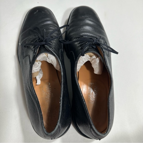 Salvatore Ferragamo Mens Derby Shoes 10,5 D Oxford Black Leather - Picture 5 of 16